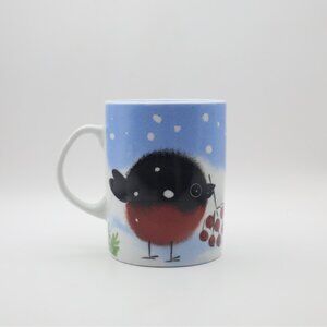 Rare Estonia Hand Painted Winter Chubby Birds Ceramic Mugs-signed